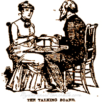 Another 1886 depiction of the 'talking board,' soon to signal both the revival and the death knell of writing planchettes. Another 1886 depiction of the 'talking board,' soon to signal both the revival and the death knell of writing planchettes.
