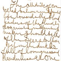 An 1896 example of planchette spirit writing. The full text reads: 'The attitude of convicted believers in Spiritual life toward the blind leaders of the blindly dogmatic in Spiritual matters should be that of the Seers to those yet in the dark, as full of lovingness and tenderness as one who sees to those bereft of sight.' An 1896 example of planchette spirit writing. The full text reads: 'The attitude of convicted believers in Spiritual life toward the blind leaders of the blindly dogmatic in Spiritual matters should be that of the Seers to those yet in the dark, as full of lovingness and tenderness as one who sees to those bereft of sight.'