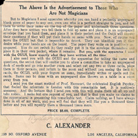 Ouiji board brochure, appealing to magicians to send in for additional apparatus that would convert the board into a magic trick of mentalism. Ouiji board brochure, appealing to magicians to send in for additional apparatus that would convert the board into a magic trick of mentalism.