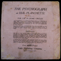The back label of the Orlando Psychograph, somewhat less ornate than the Hodge specimen, most likely making it a slightly older model. The back label of the Orlando Psychograph, somewhat less ornate than the Hodge specimen, most likely making it a slightly older model.
